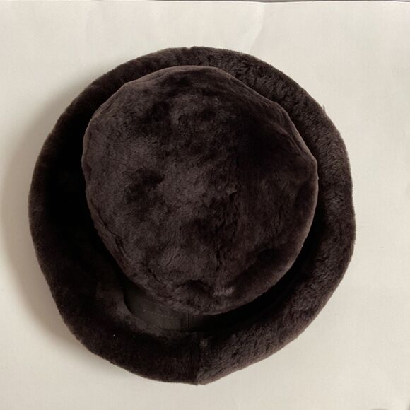 VTG  J. Peterman Sheepskin Bucket Hat Sz M Rolled Brim Brown Italy Cozy Luxury - Picture 3 of 9